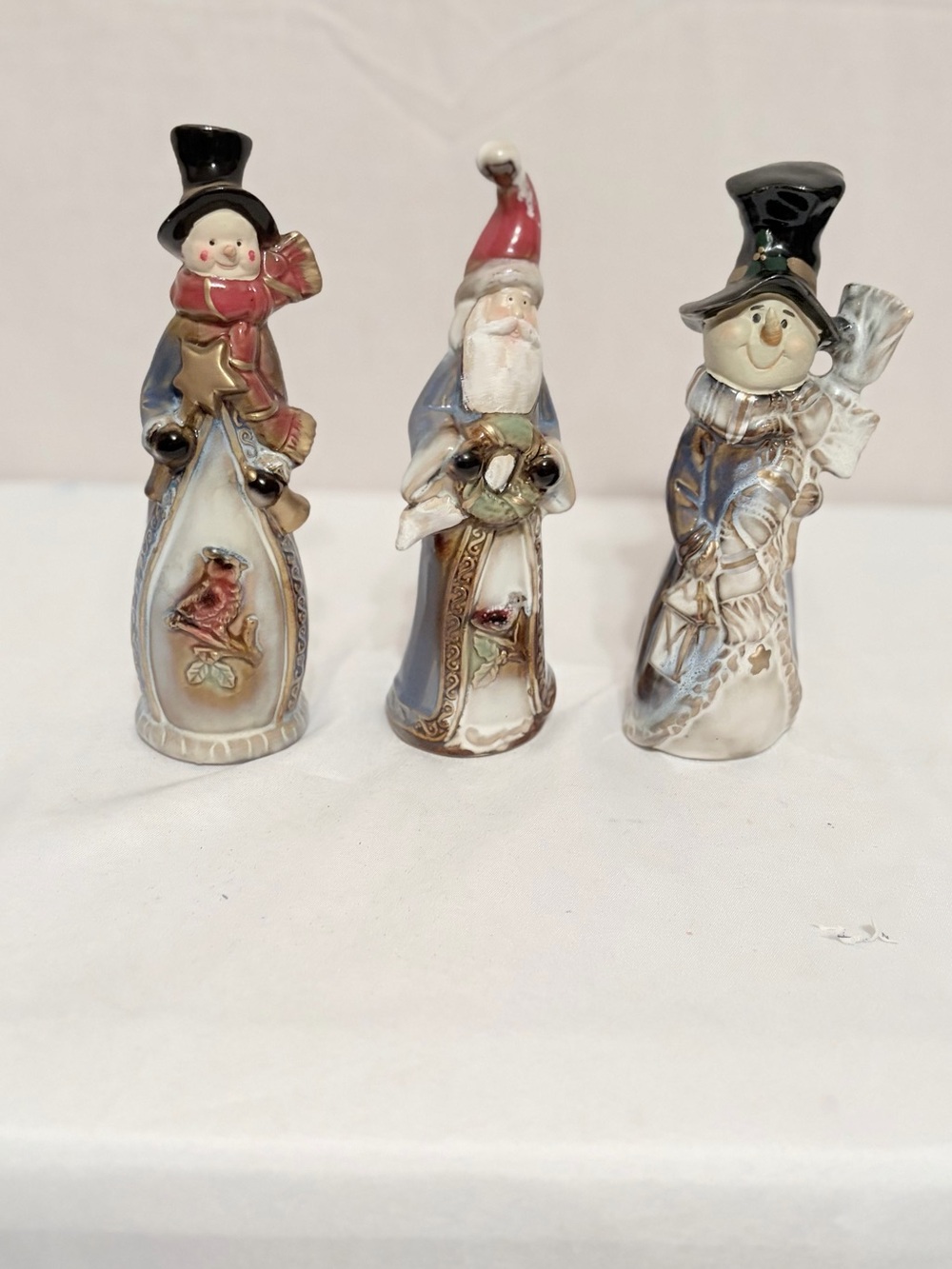 Holiday Ceramic Santa and Snowman Figurine Set - Multicolor
